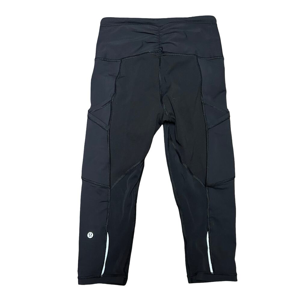 Lululemon Hit It Cropped Leggings Womens 4 Black Luxtreme Reflective Run Yoga - Picture 3 of 4